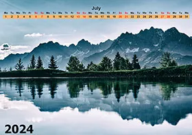 2024 monthly calendar with one-line grid