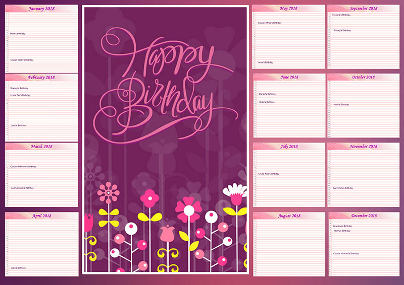 Birthday calendar example