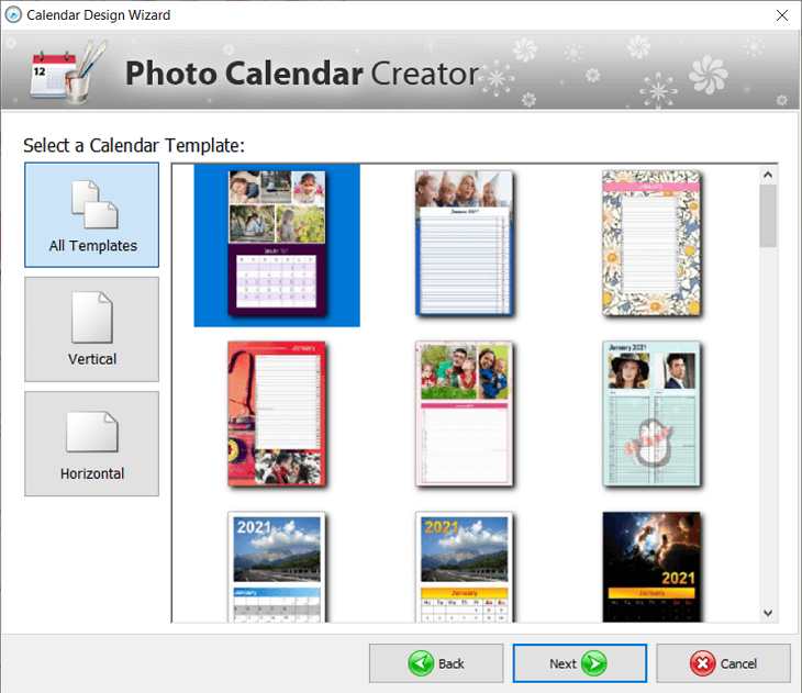 Choose a calendar template you like