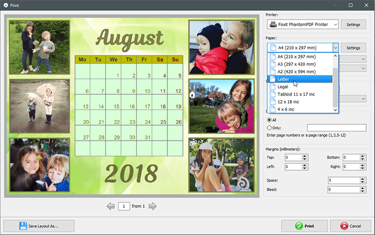 Printable photo collage calendar