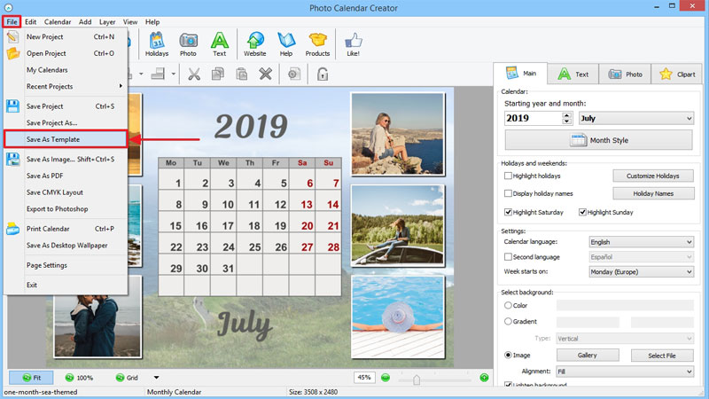 Save your calendar as a template