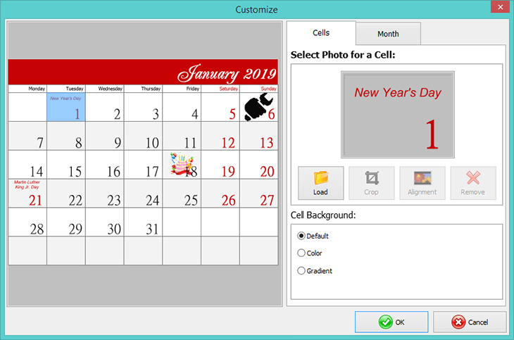 Insert photos to mark holidays in your calendar