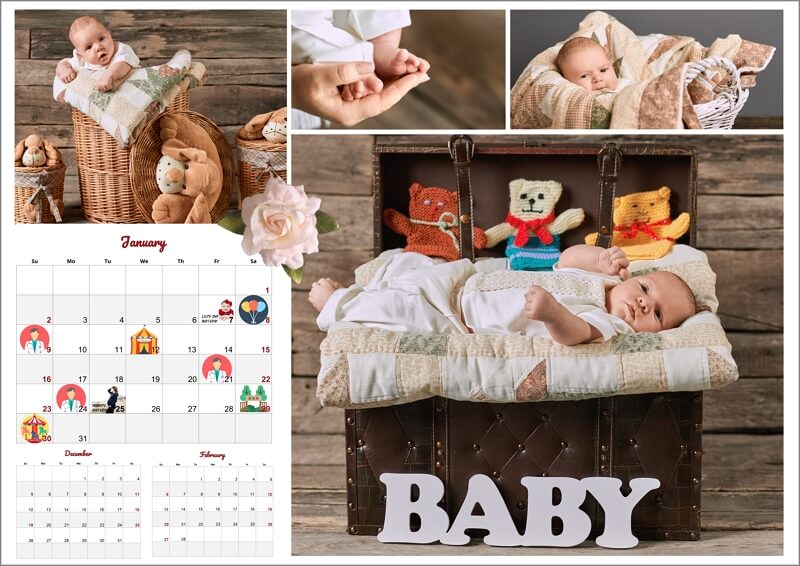 Baby calendar with cute photos