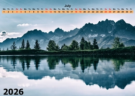 2026 monthly calendar with one-line grid