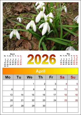 Monthly calendar with two additional months