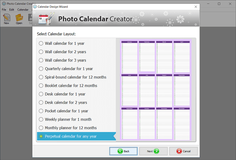 Choose a perpetual calendar template you like