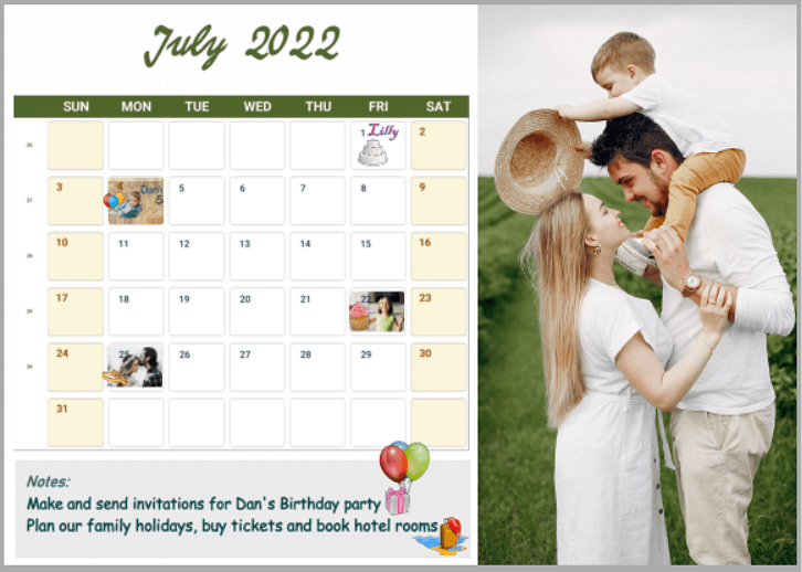 Stylish calendar with photos