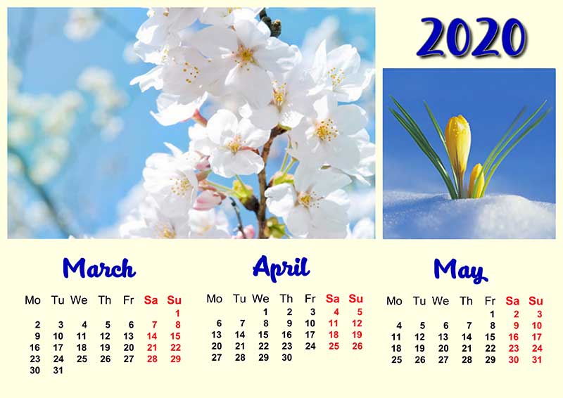 Example of a quarter calendar